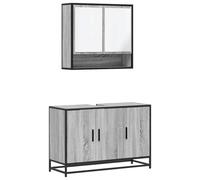 Qnhdfrt Ensemble de 2 meubles de salle de bain gris Sonoma 90 x 33 x 60 cm, meuble sous-vasque avec armoire à miroir, 65 x 20 x 60 cm, matériau du bois et structure métallique, design moderne, robuste