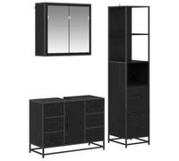 Qnhdfrt Ensemble de 3 meubles de salle de bain - En bois de chêne noir - 80 x 33 x 60 cm - Avec miroir - Design moderne - Durable et spacieux - Pour petites salles de bains et WC d'invités