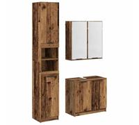 Qnhdfrt Ensemble de 3 meubles de salle de bain en bois recyclé - 188,5 cm - Armoire haute avec miroir - Design moderne - Grand espace de rangement pour petites et grandes salles de bain