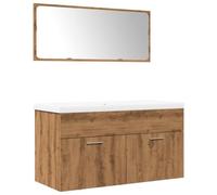 Qnhdfrt Ensemble de 3 meubles de salle de bain en chêne artisanal, 90 x 38,5 x 46 cm, avec lavabo et miroir, design moderne avec beaucoup d'espace de rangement pour les petites salles de bains et WC