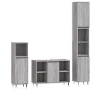 Qnhdfrt Ensemble de 3 meubles de salle de bain - Gris Sonoma - Pieds en fer - 80 x 33 x 60 cm - Meuble sous lavabo - 30 x 30 x 190 cm - Armoire haute 30 x 30 x 100 cm - Design moderne - Robuste - Pour