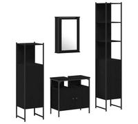 Qnhdfrt Ensemble de 4 meubles de salle de bain - Aspect chêne noir - 56,6 kg - Ensemble mural moderne complet avec miroir plat et espace de rangement pour petites salles de bains et toilettes