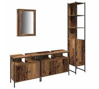 Qnhdfrt Ensemble de 4 meubles de salle de bain en bois recyclé 185 cm de haut - Meuble de lavabo moderne avec miroir - Grand espace de rangement pour petites et grandes salles de bains