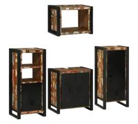 Qnhdfrt Ensemble de 4 meubles de salle de bain multicolores en bois recyclé massif avec cadre en métal 55 x 35 x 60 cm Design moderne pour petites salles de bains invités WC complet