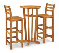 Qnhdfrt Ensemble de bar de jardin 3 pièces en bois d'acacia massif avec 2 tabourets de bar, table haute pour balcon, terrasse et jardin, table de jardin Ø 60 cm, bois dur huilé, naturel
