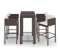 Qnhdfrt Ensemble de bar de jardin 5 pièces, table haute en rotin synthétique avec 4 tabourets de bar, comptoirs d'extérieur avec coussins d'assise et de dossier, meubles de jardin pour terrasse et