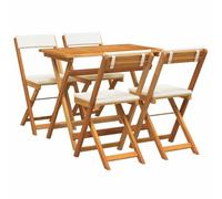 Qnhdfrt Ensemble de bistro 5 pièces en bois d'acacia, meubles de balcon pliables, avec 4 chaises et coussins, table de jardin 90 x 55 x 75 cm, bois massif huilé, pour terrasse et jardin