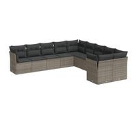 Qnhdfrt Ensemble de canapé de jardin 10 pièces en polyrotin gris design modulaire pour terrasse et jardin, coussins d'assise et de dossier confortables, meubles de salon combinables de manière