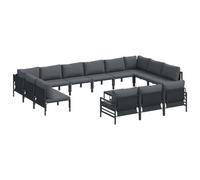Qnhdfrt Ensemble de canapé de jardin 14 pièces anthracite, canapé d'extérieur modulaire pour terrasse et jardin, salon avec coussins, structure en métal revêtu par pulvérisation, module de 80 x 80 x