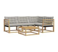 Qnhdfrt Ensemble de canapé de jardin 5 pièces avec table en bois d'acacia, salon pour terrasse et jardin, salon modulaire avec housse en textilène, meubles de terrasse pour 4 personnes