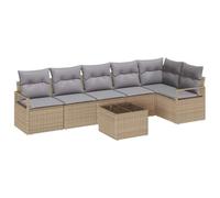 Qnhdfrt Ensemble de canapé de jardin 7 pièces en polyrotin, salon modulaire avec table pour jardin et terrasse, beige, coussin d'assise avec fermeture éclair pour un grand confort d'assise
