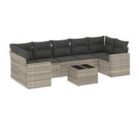 Qnhdfrt Ensemble de canapé de jardin, 8 pièces, en polyrotin, gris clair, avec table et espace de rangement, résistant aux UV, pour terrasse, balcon et cour