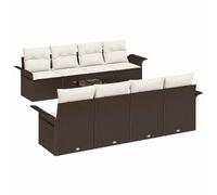 Qnhdfrt Ensemble de canapé de jardin 9 pièces marron et crème avec espace de rangement, canapé modulaire en polyrotin 165 x 55 cm, cadre en acier revêtu par pulvérisation, table en verre pour jardin