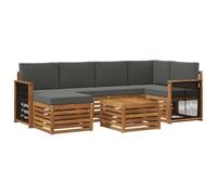 Qnhdfrt Ensemble de Canapé de Jardin Angle 6 Pièces Salon de Jardin Modulaire en Bois dAcacia Massif Grand Canapé Extérieur avec Table et Pouf pour Terrasse Naturel et Anthracite