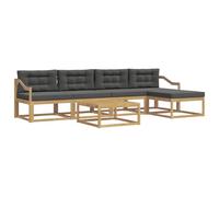 Qnhdfrt Ensemble de Canapé de Jardin Modulaire 6 Pièces en Bois d'Acacia Massif, Salon de Jardin Extérieur avec Table et Pouf, Canapé Sectionnel Blanc et Anthracite pour Terrasse et Balcon
