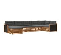 Qnhdfrt Ensemble de Canapé d'Extérieur 7 Pièces en Bois d'Acacia Massif, Salon de Jardin Modulaire avec Pouf et Coussins Anthracite, Mobilier pour Terrasse et Balcon, Naturel