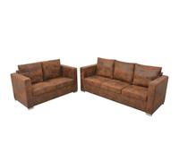 Qnhdfrt Ensemble de Canapés 2 et 3 Places, Canapé Salon en Aspect Cuir Daim Artificiel Marron Vintage, Mobilier Fixe avec Coussins Amovibles pour Maison et Bureau