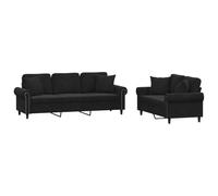 Qnhdfrt Ensemble de Canapés 2 et 3 Places en Velours Noir - Canapé Fixe Confortable pour Salon et Bureau - Set de Sofa Moderne avec Structure en Métal et Oreillers Décoratifs