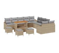 Qnhdfrt Ensemble de canapés de jardin 14 pièces en rotin synthétique modulable avec table réglable en hauteur et coussins de siège, meubles de salon beige pour 13 personnes