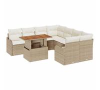 Qnhdfrt Ensemble de canapés de jardin 7 pièces, beige crème, en polyrotin résistant aux intempéries, avec bois d'acacia, 100 x 55 x 73 cm, canapé salon moderne pour extérieur, jardin, terrasse, balcon
