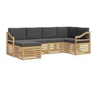 Qnhdfrt Ensemble de Canapés d'Extérieur 6 Pcs en Bois d'Acacia et Polyester, Salon de Jardin Modulaire Blanc et Anthracite pour Terrasse, Salon de Balcon Design avec Pouf et Coussins