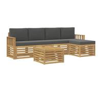 Qnhdfrt Ensemble de Canapés d'Extérieur 6 Pièces en Bois d'Acacia Massif, Salon de Jardin Modulaire Blanc et Anthracite avec Table, Pouf et Coussins pour Terrasse et Balcon