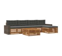 Qnhdfrt Ensemble de Canapés d'Extérieur 6 Pièces, Salon de Jardin Modulaire en Bois d'Acacia Massif, Salon Bas de Terrasse avec Coussins Anthracite, Table et Pouf, pour 5 Personnes