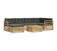 Qnhdfrt Ensemble de Canapés d'Extérieur 7 Pcs Blanc et Anthracite, Salon de Jardin en Bois d'Acacia Massif avec Table et Pouf, Mobilier Modulaire Confortable pour Terrasse et Jardin