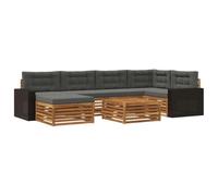 Qnhdfrt Ensemble de Canapés d'Extérieur 7 Pièces en Bois d'Acacia Massif, Salon de Jardin Modulaire Naturel et Anthracite pour Terrasse et Balcon, Salon Bas avec Table Basse et Pouf