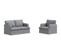 Qnhdfrt Ensemble de Canapés Modulables 2 Pièces en Tissu Gris Clair - Salon Moderne Confortable et Ergonomique - Canapé Fixe 2 Places et Fauteuil avec Cadre en Métal et Accoudoirs en Bois