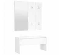 Qnhdfrt Ensemble de garde-robe blanc : banc à chaussures avec tiroir, miroir mural et 2 panneaux de garde-robe, meuble d'entrée en bois, compact, banc 80 x 30,5 x 40 cm