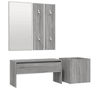 Qnhdfrt Ensemble de garde-robe gris Sonoma - Ensemble de meubles de couloir en bois avec banc, miroir mural, 2 barres porte-manteau et jardinière pour entrée