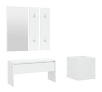 Qnhdfrt Ensemble de garde-robe pour couloir, blanc, ensemble de meubles d'entrée en bois avec banc et tiroir, miroir, 2 barres porte-manteau et pot de fleurs, solution complète pour entrée