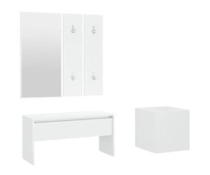 Qnhdfrt Ensemble de garde-robe pour couloir, blanc, ensemble de meubles d'entrée en bois avec banc et tiroir, miroir, 2 barres porte-manteau et pot de fleurs, solution complète pour entrée