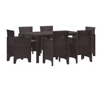 Qnhdfrt Ensemble de meubles de jardin 7 pièces en polyrotin, composé de 6 chaises avec coussins d'assise et 1 table, pour terrasse et jardin, marron
