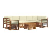 Qnhdfrt Ensemble de meubles de jardin en bois d'acacia massif, 8 pièces, salon d'extérieur pour terrasse et jardin, design modulaire avec coussins, naturel et crème, laqué