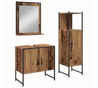 Qnhdfrt Ensemble de meubles de salle de bain 3 pièces - Bois marron - 33 x 33 x 113,5 cm - Design moderne - Résistant à l'humidité - Montage mural - Armoire de salle de bain avec lavabo pour petites