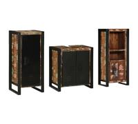 Qnhdfrt Ensemble de meubles de salle de bain 3 pièces en bois massif upcyclé noir multicolore 40 x 35 x 90 cm Design moderne avec meuble sous-lavabo et espace de rangement pour toilettes d'invités et
