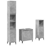 Qnhdfrt Ensemble de meubles de salle de bain 3 pièces - Gris béton - 58 x 33 x 60 cm - Meuble sous-vasque avec 2 armoires de salle de bain de 30 x 30 x 190 et 100 cm - Design moderne avec beaucoup