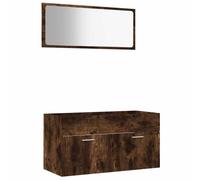 Qnhdfrt Ensemble de meubles de salle de bain en chêne fumé 90 cm avec meuble bas mural et miroir Design moderne Espace de rangement pour petites salles de bains Toilettes d'invités