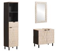 Qnhdfrt Ensemble de salle de bain avec étagère, 3 pièces, surface blanche lavée, en bois massif de mangue, 38 x 33 x 160 cm, design moderne, robuste et modulaire, pour petites salles de bains et