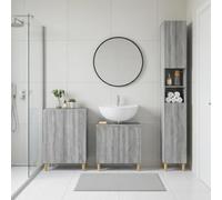 Qnhdfrt Ensemble Meuble de Salle de Bain 3 Pièces DELFT Gris Sonoma | Rangement d'angle mince en bois d'ingénierie résistant pour optimiser l'espace dans une petite salle de bain moderne.