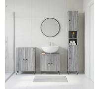 Qnhdfrt Ensemble Meuble Salle de Bain 3 Pièces BREDA Bois Gris Sonoma | Solution de rangement 3 éléments avec colonne, meuble sous vasque et buffet bas résistant à l'humidité pour salle de bain.