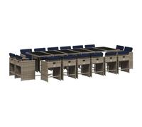 Qnhdfrt Ensemble Repas de Jardin 17 Pcs Table et 16 Chaises Résine Gris | Design encastrable compact en cube avec plateau en verre trempé pour terrasse et arrière-cour.