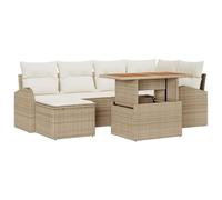 Qnhdfrt Ensemble Salon de Jardin 7 Pcs Résine Tressée Beige | Salon bas modulaire 6 places en poly rotin beige avec coffres de rangement intégrés pour terrasse et jardin.