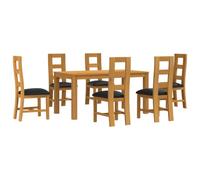 Qnhdfrt Ensemble Table et 6 Chaises Salle à Manger Bois Chêne Noir | Mobilier moderne 7 pièces avec assises rembourrées et pieds solides pour repas en famille dans la cuisine ou séjour.