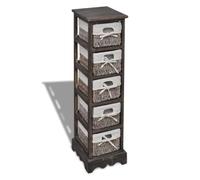 Qnhdfrt Étagère en bois avec 5 paniers, étagère rustique de style maison de campagne, armoire d'appoint pour couloir et salon, commode en bois pour rangement, marron, 25 x 28 x 90 cm