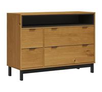 Qnhdfrt FLAM - Commode à tiroirs - 110 x 40 x 80 cm - En pin massif - Avec 4 tiroirs et compartiment ouvert - Surface en bois stable - Design moderne - Pour salon, chambre à coucher, couloir