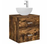 Qnhdfrt Floating Bathroom Vanity, Smoked Oak Engineered Wood Cabinet