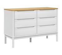 Qnhdfrt Floro - Commode en pin massif - Blanche - 111 x 43 x 73,5 cm - Avec 6 tiroirs - Design moderne - Tour à tiroirs robuste - Pour chambre à coucher, couloir et salon